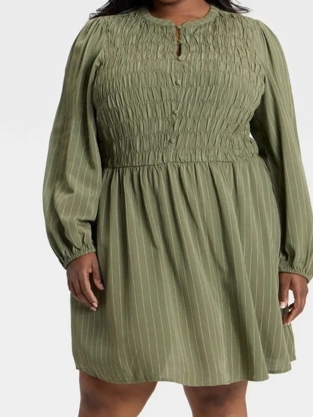 Ava & Viv Olive Green Smocked Mini Dress 1X NWT